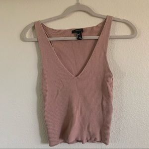 Ribbed Cropped Blush V-Neck Tank Top